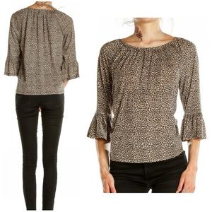 EUC Michael Kors Boat Neck Leopard Print 3/4 Bell Sleeve Top